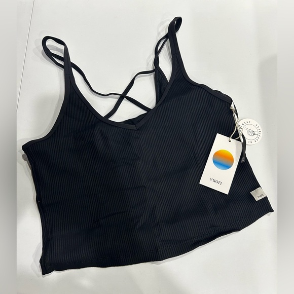 Vuori Women's Large Rib Crop Tank Black NWT Stretch Rib Knit Built-in Bra - Picture 1 of 7